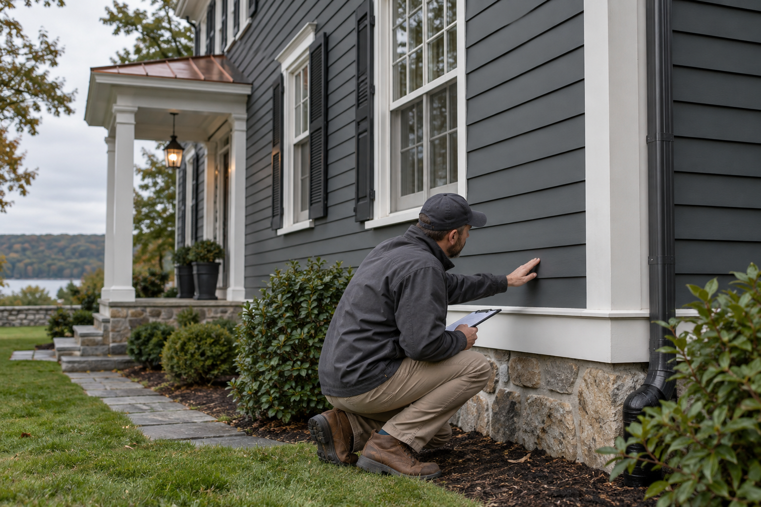 Illustrative exterior home inspection scene